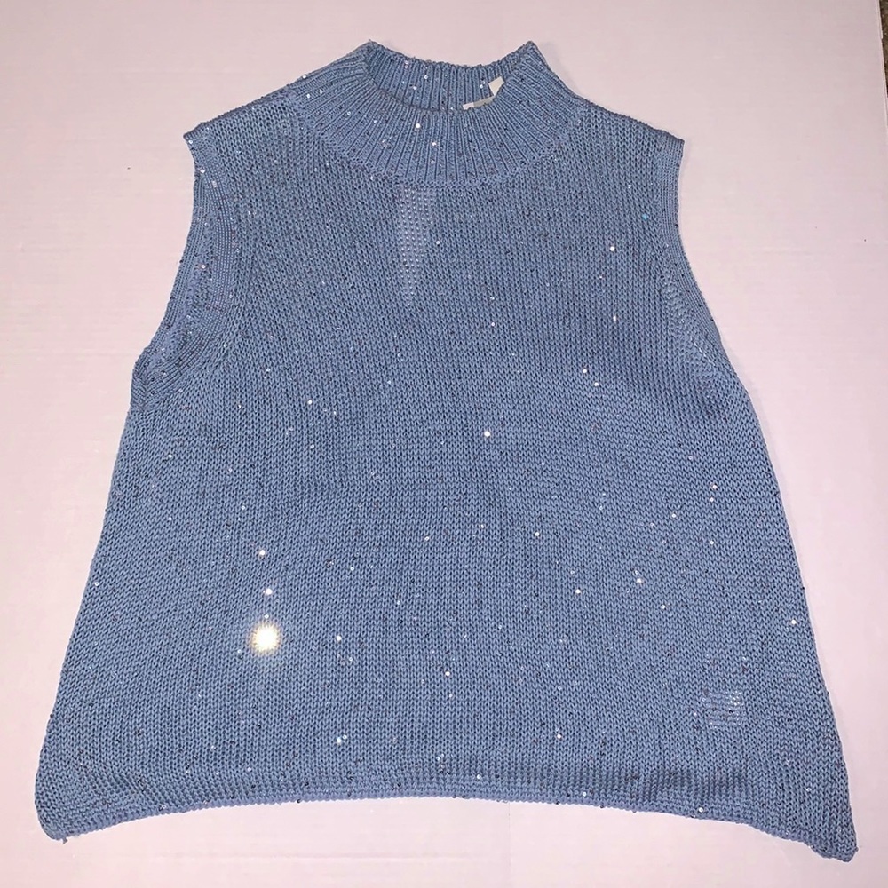 Michelle Mason Blue Mockneck Sleeveless Sweater Top